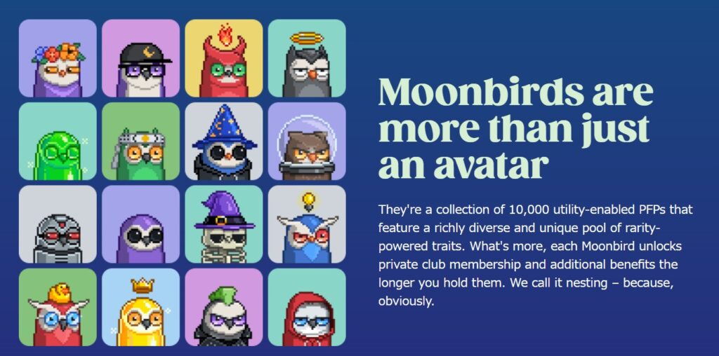 Moonbirdsの公式サイトのトップ画像